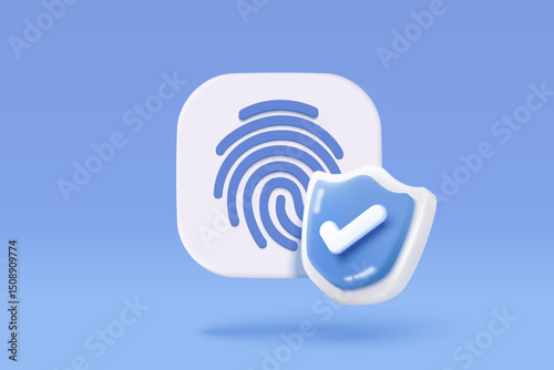 3d fingerprint cyber secure icon. Digital security authentication concept. finger scan for authorization, identity. 3d fingerprint scanning sign vector render illustration on blue background