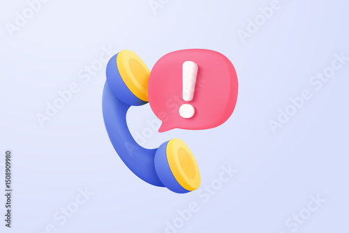 3d call phone and fail notice alert. Talk with service support hotline, Question mark icon or ask FAQ and QA answer, telephone for contact customer. 3d call center vector icon render illustration