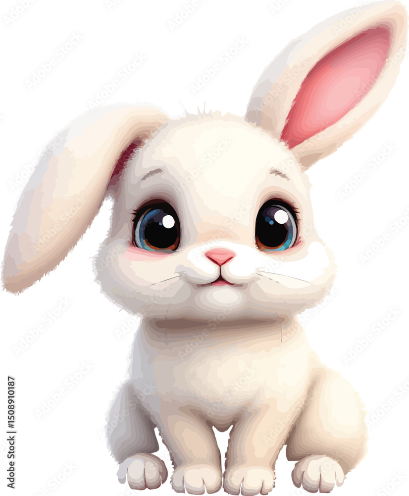 Obraz premium Adorable White Rabbit Vector EPS File - Cute Bunny Illustration for Kids’ Designs, Stickers, and Digital Art Projects