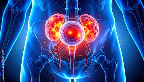 Prostate Cancer Anatomy Illustration in Male Pelvis