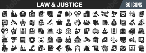 Law and justice black icons collection. Big UI icon set in a flat design. Vector illustration EPS10