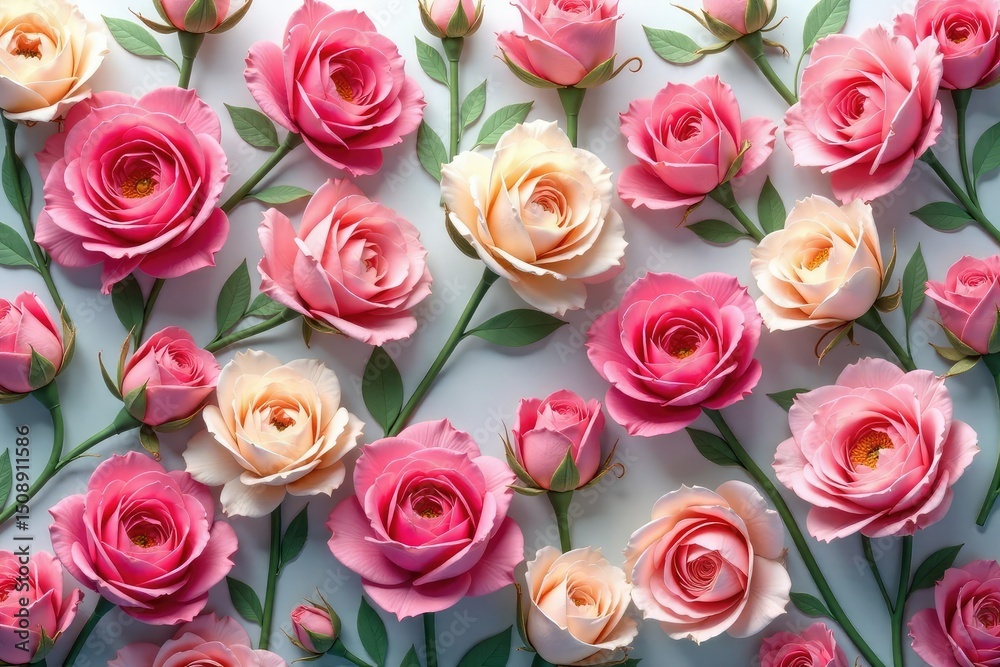 Fototapeta premium Small scale, repeating rosebuds in muted tones , home decor, elegant, textile