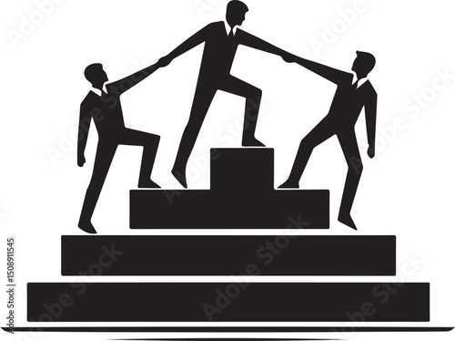 Business Teamwork Success and Global Achievement Concept – Silhouette Vector Illustration