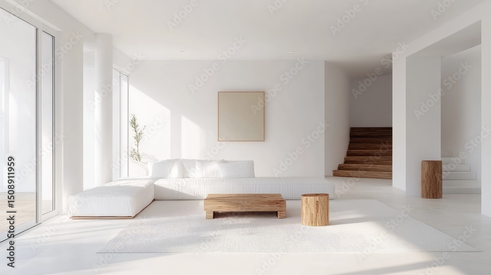 Fototapeta premium White interior with sofa and wooden furniture