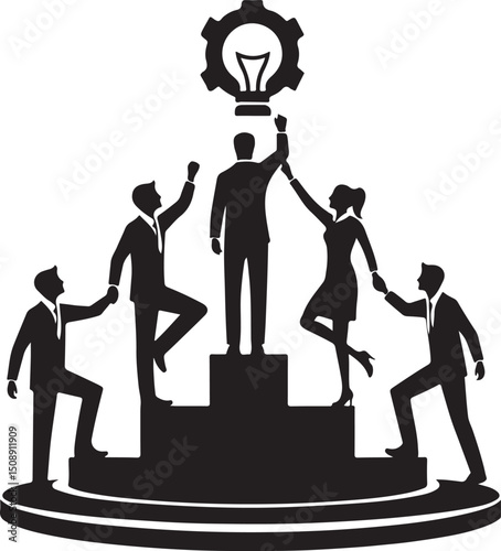 Business Teamwork Success and Global Achievement Concept – Silhouette Vector Illustration