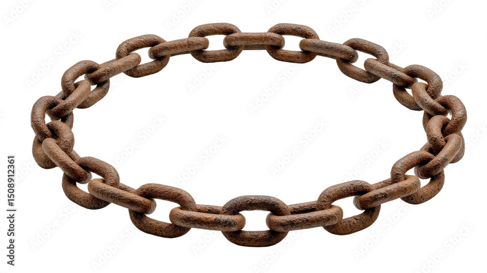 Obraz premium Rusty Chain Circle: A weathered, metallic chain, interlocked to form a complete circle. The links display a rusty texture, presenting the passage of time and enduring strength.