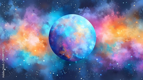 A Colorful Celestial Sphere Set Against a Nebula Background