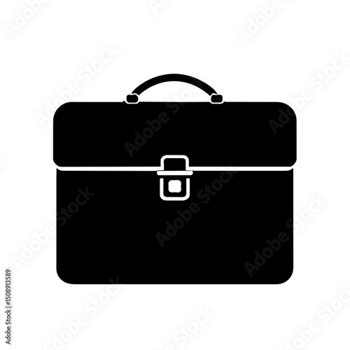 Minimalist black silhouette of a briefcase on a white background