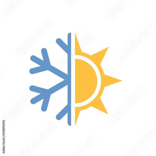 Half sun and snowflake colorful vector icon stock illustration