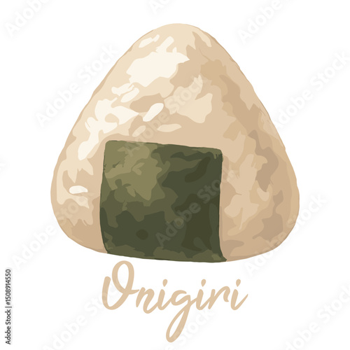 onigiri rice in watercolor illustration style, isolated vector on white background