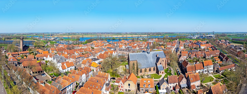 Aerial panorama from the fortified city Heusden in the Netherlands