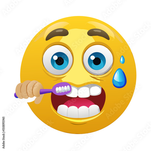 Anxious Emoji Brushing Teeth with Sweat Drop - A Cartoon Illustration of Oral Hygiene Stress
A Humorous Take on Dental Care and Worried Expressions