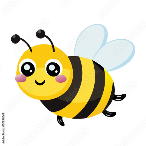 Cute Cartoon Bee with Big Eyes and Rosy Cheeks

