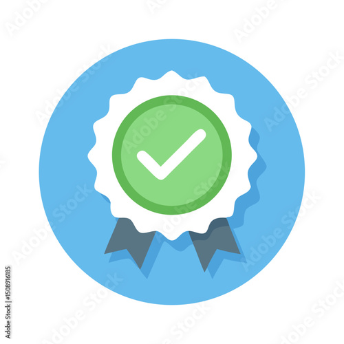 Flat Design Quality Assurance Badge with Check Mark

