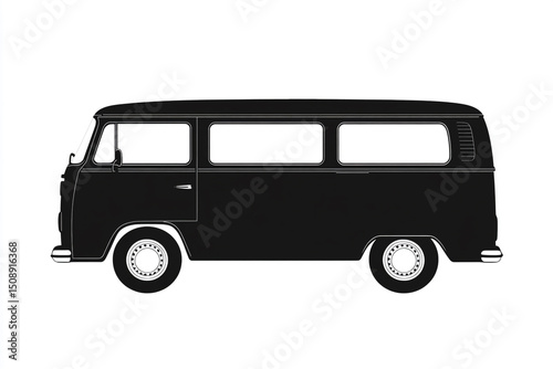 Silhouette of a van, a simple flat vector illustration on a white background, in black and white colors only, with no shadows