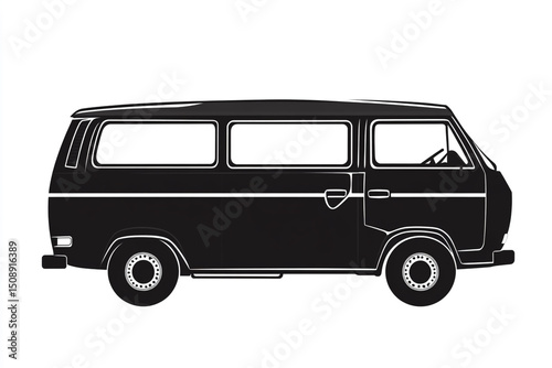 Silhouette of a van, a simple flat vector illustration on a white background, in black and white colors only, with no shadows