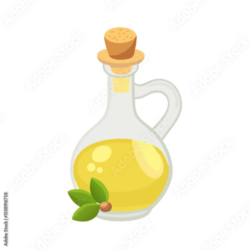 Cartoon Olive Oil Bottle with Olives


