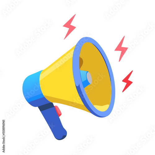 Yellow and Blue Megaphone with Sound Waves

