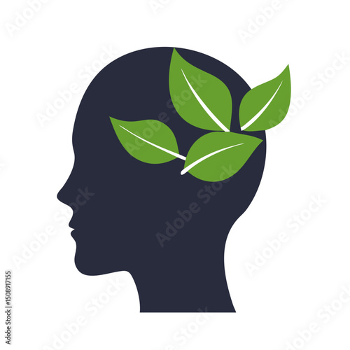 Mindfulness and Growth Concept with Head and Leaves

