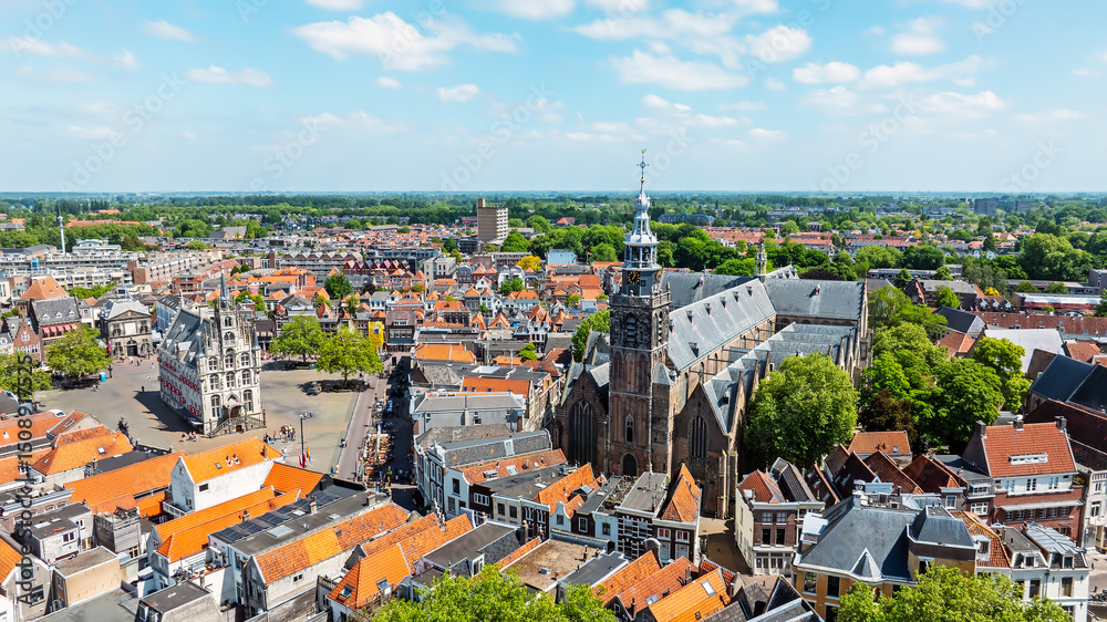 Aerial from the medieval city center of Gouda in the Netherlands