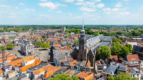 Obraz na płótnie Aerial from the medieval city center of Gouda in the Netherlands w salonie