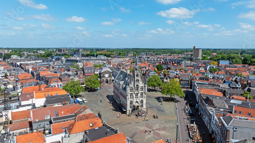 Obraz na płótnie Aerial from the city Gouda with the city hall in the Netherlands w salonie