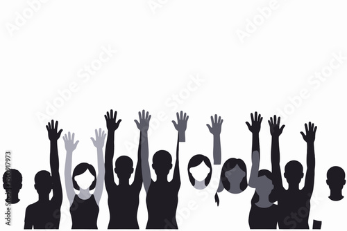 Crowd of People Raising Hands in Unity- Diverse Group Silhouette Illustration- Community Involvement and Celebration Concept