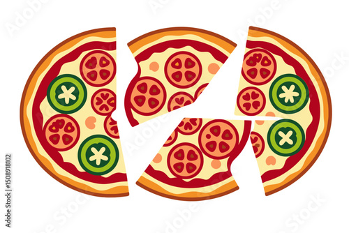Delicious Pizza Slices Illustration-Colorful Toppings-Tomato and Pepper Pizza-Perfect for Food and Restaurant Designs-Download This Vector Graphic Today
