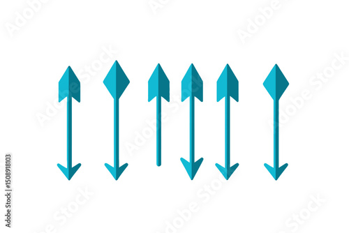 Directional Blue Arrows Graphic - Up and Down Movement Illustration - Flat Design Arrow Set for Web Design & Presentations- Simple Vector Arrows