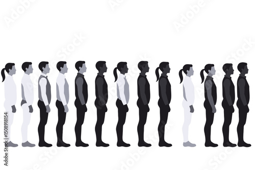 Diversity and Inclusion Illustration- Row of People Silhouettes- Representing Different Ethnicities and Backgrounds- Standing Side by Side