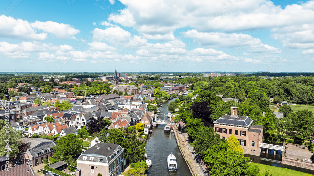 Aerial from the historical town Loenen aan de Vecht in the Netherlands