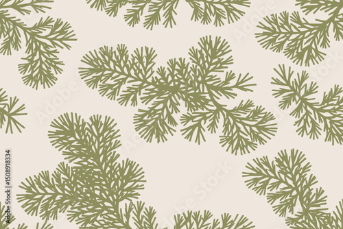 Evergreen Branches Pattern Background-Festive Holiday Botanical Design-Seamless Pine Tree Twig Texture-Nature Inspired Print for Christmas Decor and Winter Projects