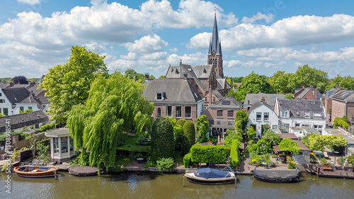 Aerial from the town Breukelen at the river Vecht in the Netherlands