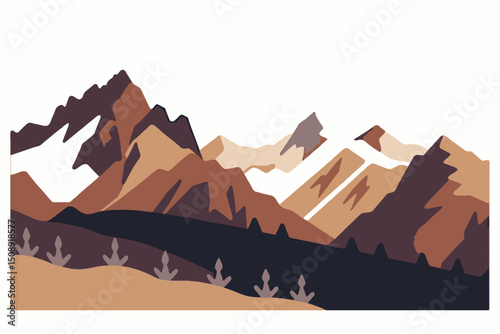 Geometric Mountain Landscape Illustration - Minimalist Mountain Range Art Print - Brown and Beige Mountain Scene - Scandinavian Style Nature Artwork