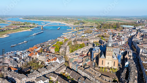 Obraz na płótnie Aerial from the historical city Nijmegen at the rivcer Waal in the Netherlands w salonie