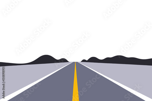 Road to the Mountains Illustration - Minimalist Landscape with Yellow Line Marking - Vector Art for Travel Blogs & Design Projects - Explore the Open Road Ahead
