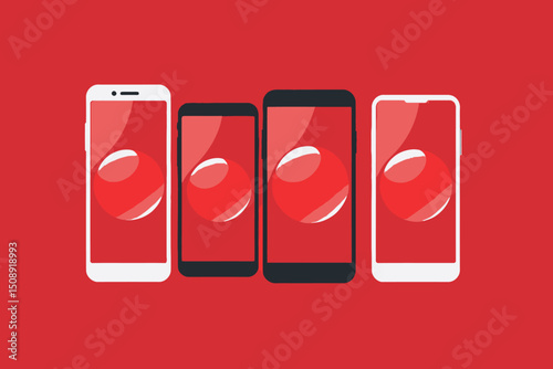 Smartphone Mockups on Red Background - Mobile Device Presentation - App Showcase - Modern Phone Design- User Interface Display