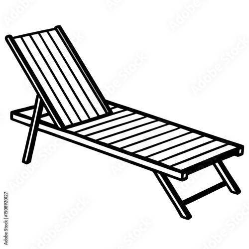 Minimal Teak Sun Lounger Vector on White Background
