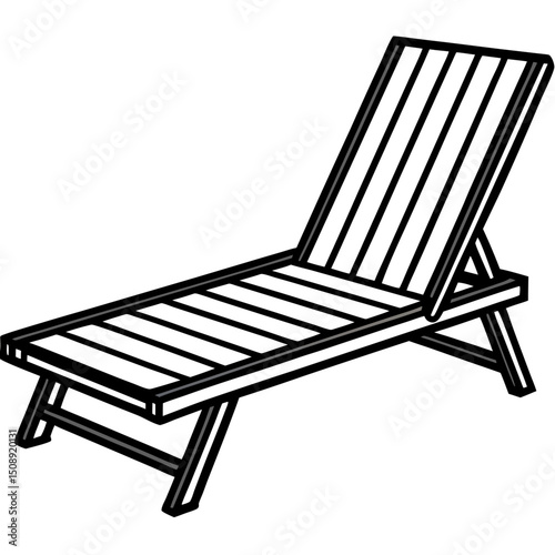 Minimal Teak Sun Lounger Vector on White Background
