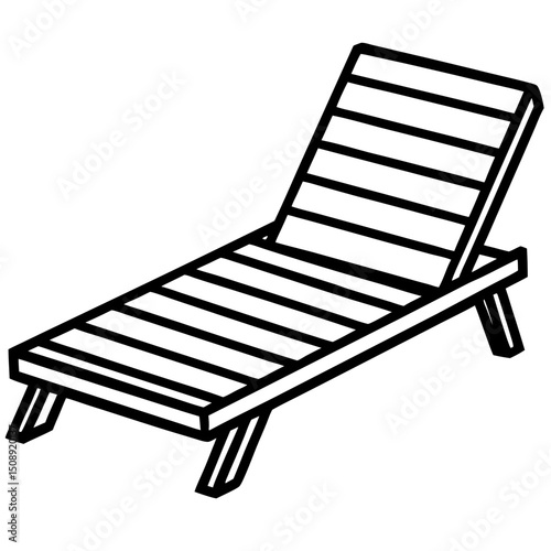 Minimal Teak Sun Lounger Vector on White Background