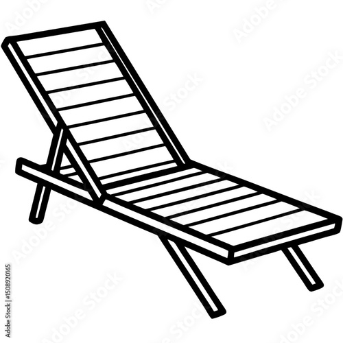 Minimal Teak Sun Lounger Vector on White Background