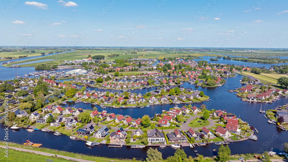 Aerial from the touristic town Terherne at the Sneekermeer in Friesland the Netherlands