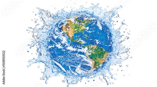The Earth globe surrounded by a splash of crystal clear water