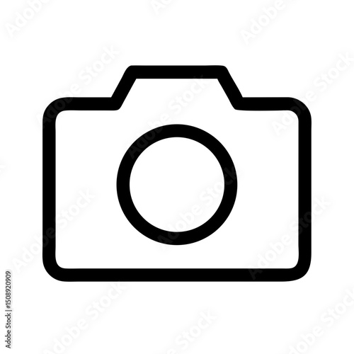 Vector camera icon for photography, black outline on white background, simplistic design, copy space