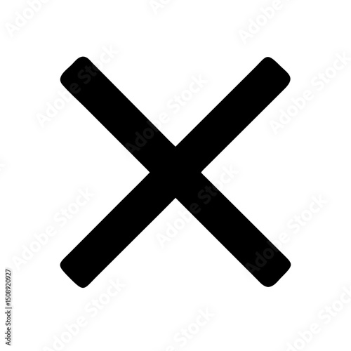 Vector cross icon for cancellation, solid black design on white background, minimalistic style, copy space