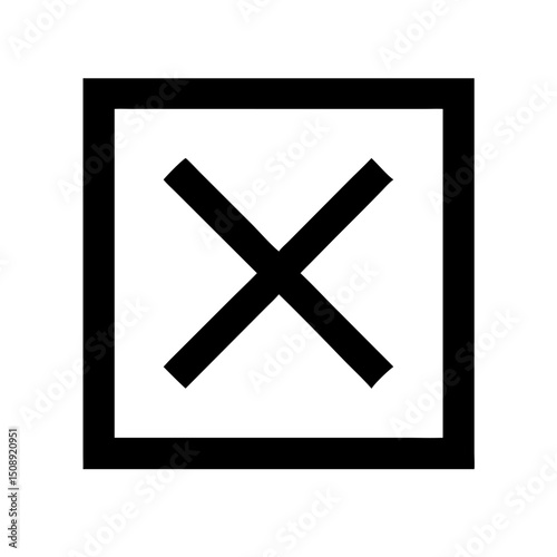 Black cross icon in a square frame representing cancellation