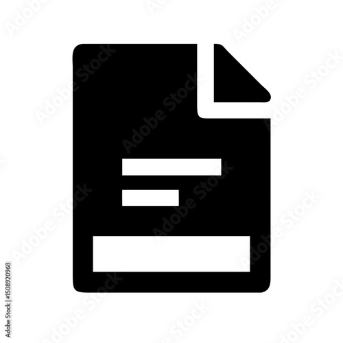 Black document icon with folded corner and lines representing text