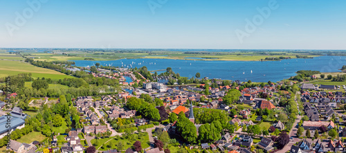 Aerial panorama from the historical town Langweer in Friesland the Netherlands