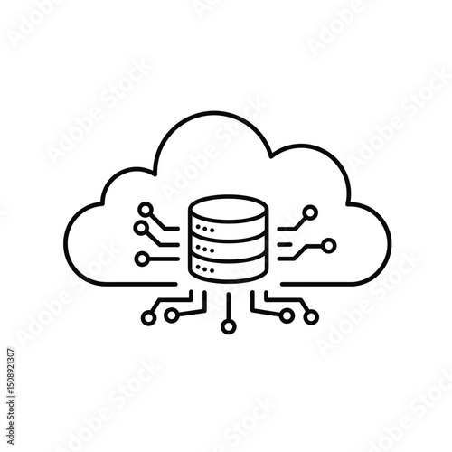 Minimalist cloud database illustration with circuit board connections for digital storage
