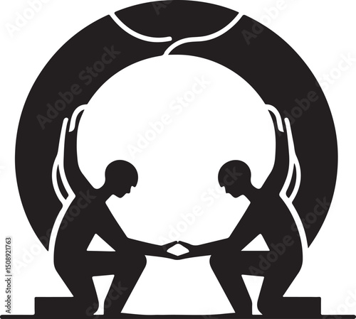 Business Teamwork Success and Global Achievement Concept – Silhouette Vector Illustration
